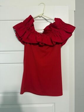 SHEIN Red Off-Shoulder Ruffle Top